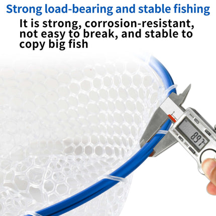 Blue High Strength Large Landing Net - Fishing Net with Long Foldable Handle and Soft Rubber Netting, Dip Net for Fishing, Ideal for Boat, Pier, River Angling