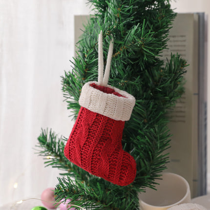 Christmas Decoration Mini Knitted Stockings Cutlery Holders 8 Pack for Home Party Decor(Tableware not included)