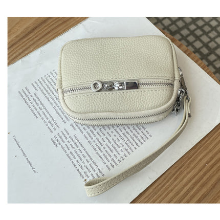 Black Women's Mini Genuine Leather Coin Purse Double Zipper Organiser Multi-function Wristlet Wallet