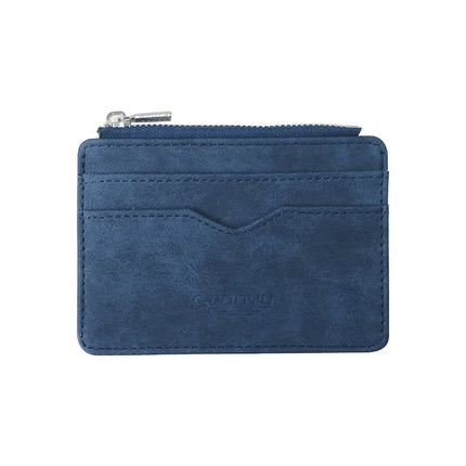 2 Pcs Blue Men's Slim Frosted PU Leather Card Holder Wallet with Zip Coin Pocket Multi-Card ID Case