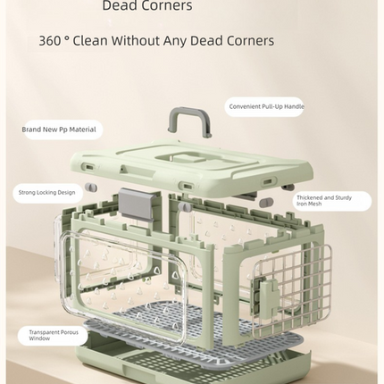 Green Premium Foldable Pet Carrier Crate - Breathable Aviation Travel Box for Cats & Small Dogs up to 10kg - Portable Car & Flight Transport Case