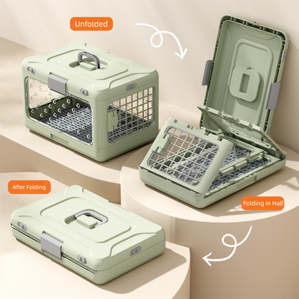 Blue Premium Foldable Pet Carrier Crate - Breathable Aviation Travel Box for Cats & Small Dogs up to 10kg - Portable Car & Flight Transport Case