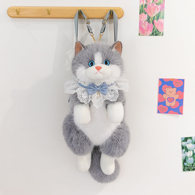 Grey Adorable Plush Cat Backpack