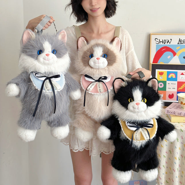 Grey Adorable Plush Cat Backpack – product detail