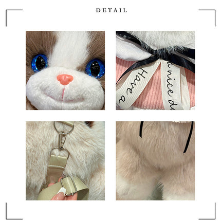 Grey Adorable Plush Cat Backpack - Soft Furry Doll Bag with Zipper Compartment for Girls and Women