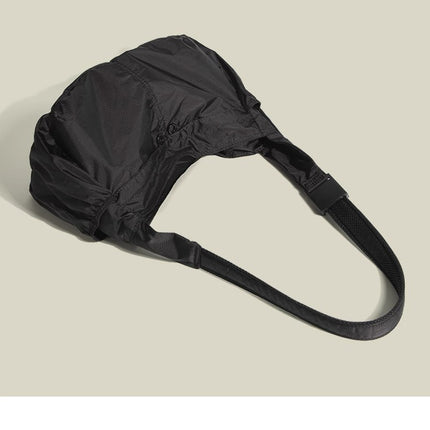 Black Large Capacity Nylon Tote Bag - Water Resistant Casual Shoulder Bag for Daily Use and Outdoor Activities