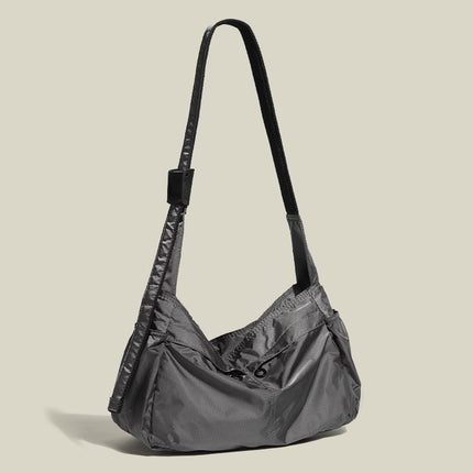 Grey Large Capacity Nylon Tote Bag - Water Resistant Casual Shoulder Bag for Daily Use and Outdoor Activities