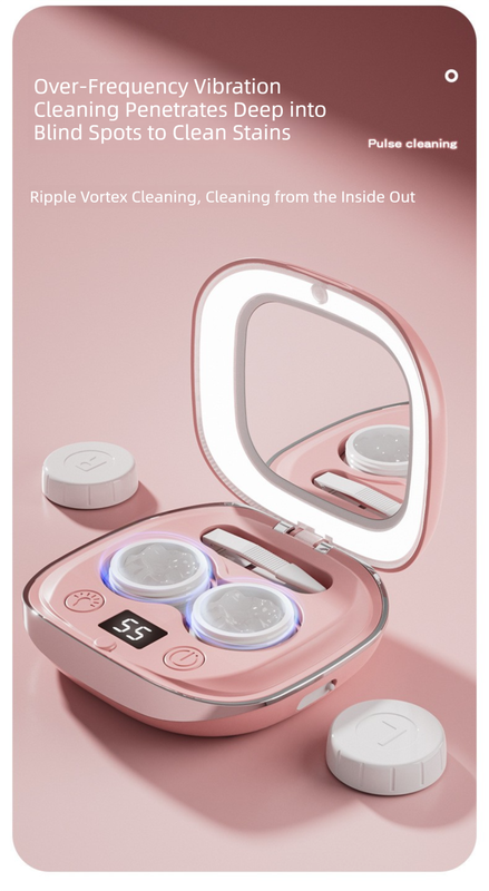 Purple Portable Sonic Wave Contact Lens Cleaner with LED Makeup Mirror – product detail