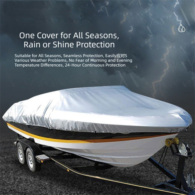 Grey Heavy Duty Waterproof Tarp Covers with Storage Bag Fits V-Hull Fish & Ski Pro-Style Fishing Runabout – product detail
