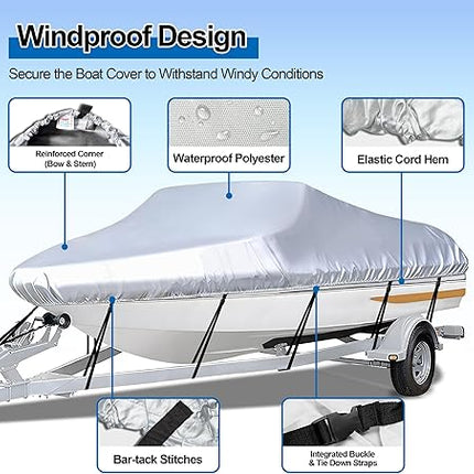 Black Heavy Duty Waterproof Tarp Covers with Storage Bag, Fits V-Hull, Fish&Ski, Pro-Style, Fishing, Runabout, Bass Boats, 11-13 feet (420cm x 270cm)