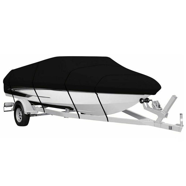 Black Heavy Duty Waterproof Tarp Covers with Storage Bag Fits V-Hull Fish & Ski Pro-Style Fishing Runabout