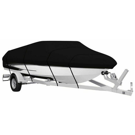 Black Heavy Duty Waterproof Tarp Covers with Storage Bag, Fits V-Hull, Fish&Ski, Pro-Style, Fishing, Runabout, Bass Boats, 17-19FT(600cm*310cm)