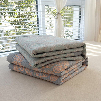 Grey and Green Cotton Three-Layer Gauze Bed Cover Set – product detail