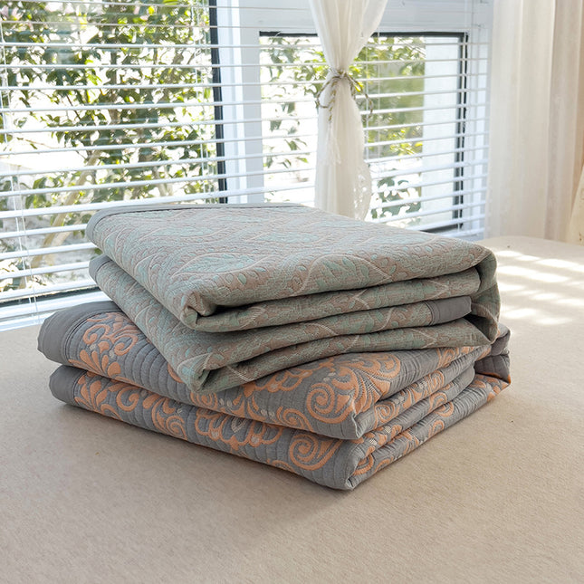 Grey and Green Cotton Three-Layer Gauze Bed Cover Set – product detail