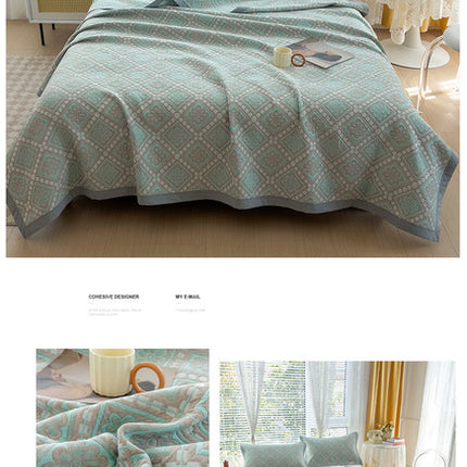 Grey and Green Cotton Three-Layer Gauze Bed Cover Set – design and finish