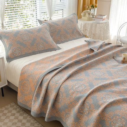 Grey and Green Cotton Three-Layer Gauze Bed Cover Set – shape and profile