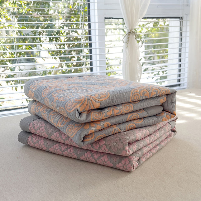 Grey and Pink Cotton Three-Layer Gauze Bed Cover Set – product detail