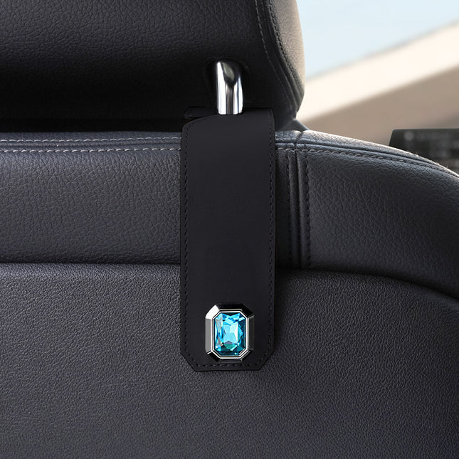 Black Car Multi-Functional PU Leather Hook with Crystal Decoration Hidden Storage Hook for Front and Rear
