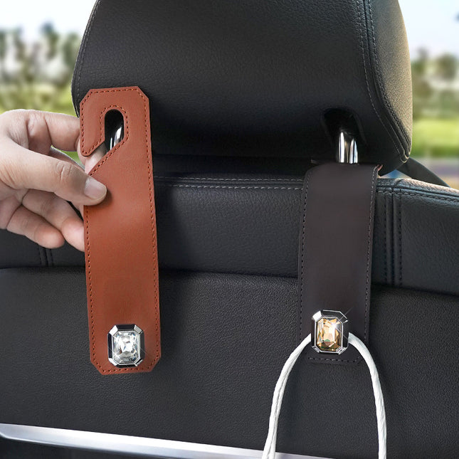 Claret Car Multi-Functional PU Leather Hook with Crystal Decoration Hidden Storage Hook for Front and Rear – product detail