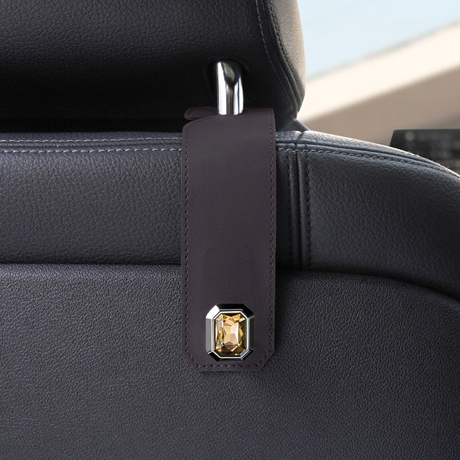 Grey Car Multi-Functional PU Leather Hook with Crystal Decoration Hidden Storage Hook for Front and Rear