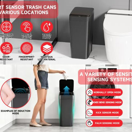 Grey Smart Sensor Trash Can – Slim, Durable, and Hands-Free Waste Bin for Kitchen, Bathroom, or Living Room