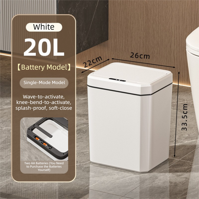 White Smart Sensor Trash Can 20L Capacity Touch-Free Operation with Odor-Blocking & Waterproof Design