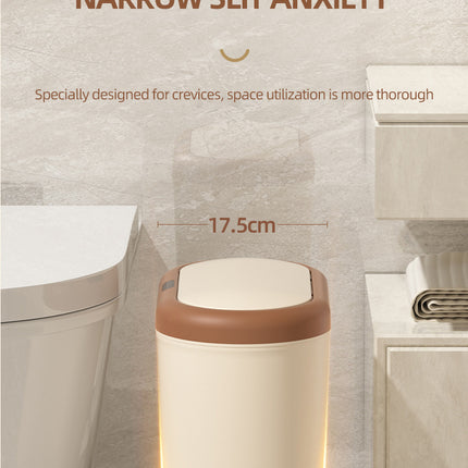 Beige Smart Sensor Trash Can – 15L Capacity, Compact Design for Home Use with Automatic Induction Opening(Three sensor modes)