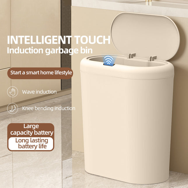 Beige and Brown Smart Sensor Trash Can 15L Capacity Compact Design for Home Use with Automatic Induction – product detail