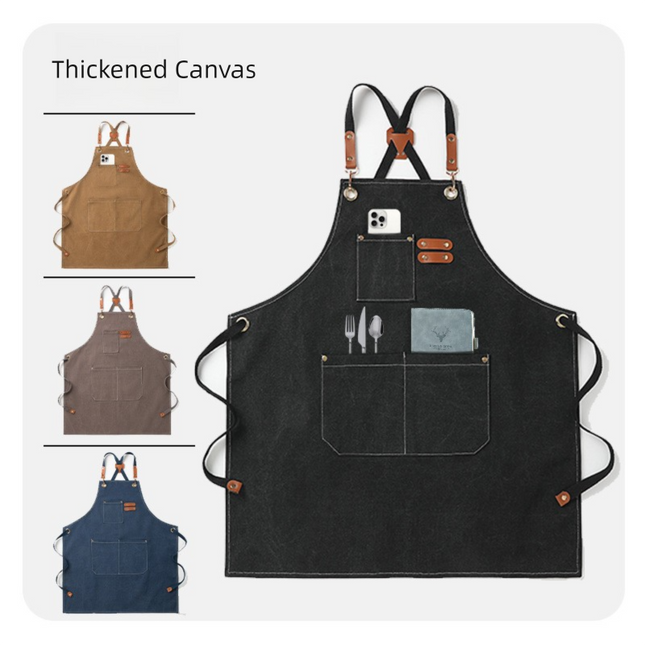 Black 16-ounce Heavy-Duty Canvas Apron Durable Waterproof & Oil-Resistant Kitchen Workwear for Cooking and – product detail