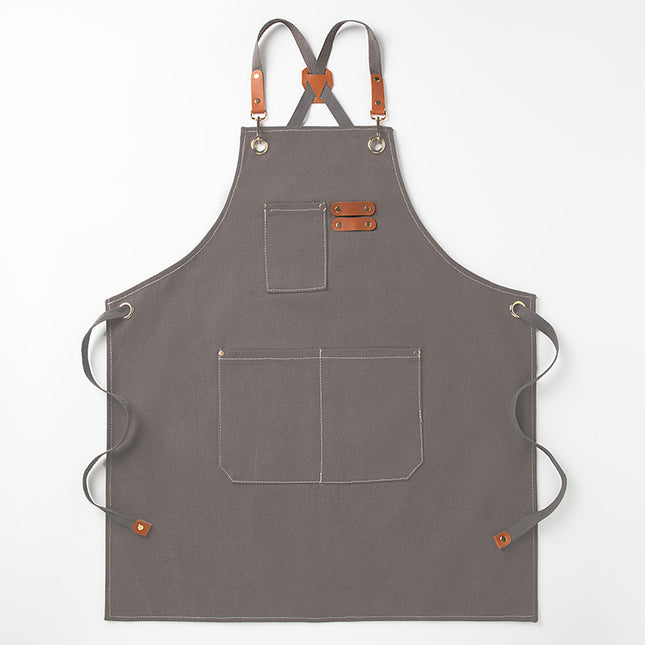 Grey 16-ounce Heavy-Duty Canvas Apron Durable Waterproof & Oil-Resistant Kitchen Workwear for Cooking and