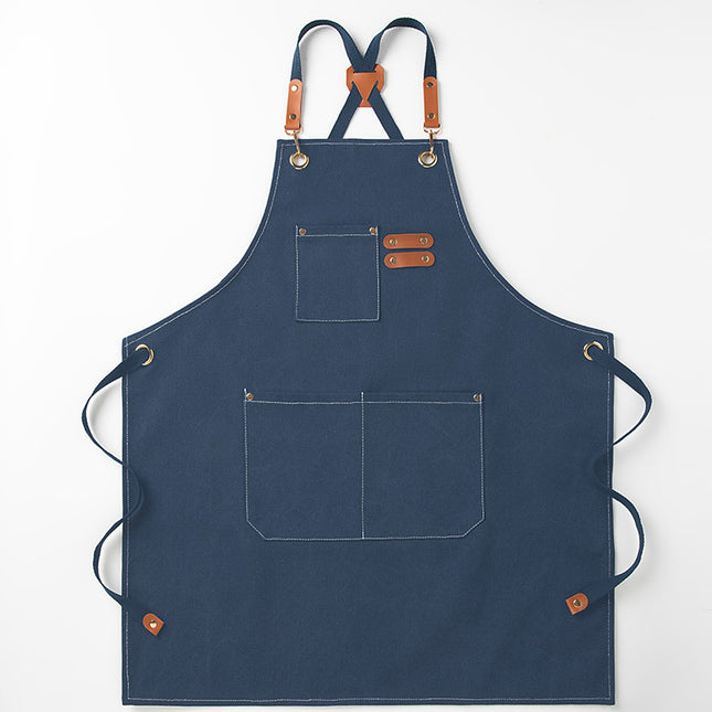 Blue 16-ounce Heavy-Duty Canvas Apron Durable Waterproof & Oil-Resistant Kitchen Workwear for Cooking and