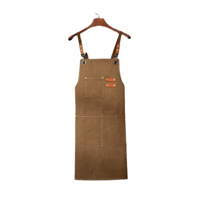 Brown 16-ounce Heavy-Duty Canvas Apron Durable Waterproof & Oil-Resistant Kitchen Workwear for Cooking and