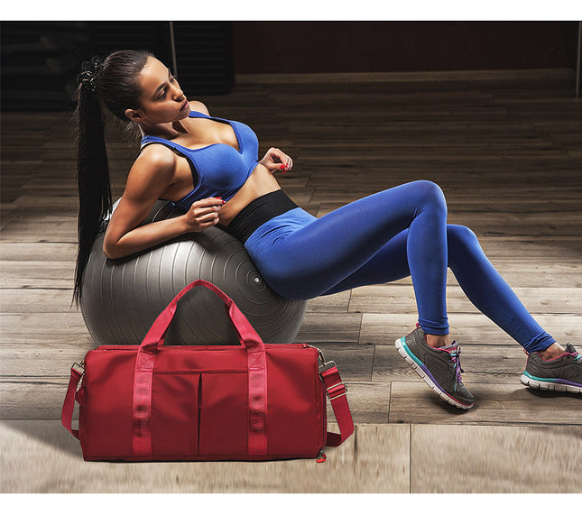 Red Large Capacity Travel Duffel Bag Wet & Dry Separation Shoe Compartment and Luggage Sleeve for Gym Yoga – product detail