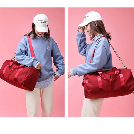 Red Large Capacity Travel Duffel Bag – Wet & Dry Separation, Shoe Compartment, and Luggage Sleeve for Gym, Yoga, and Short Trips