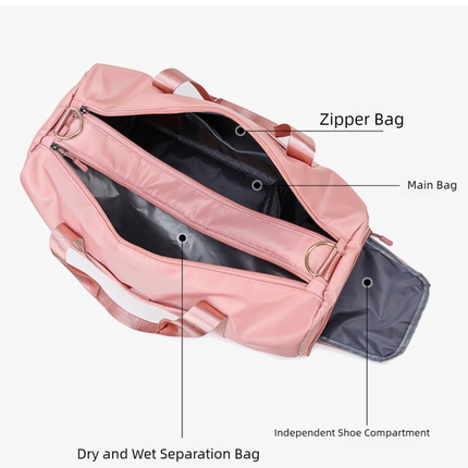 Pink Large Capacity Travel Duffel Bag – Wet & Dry Separation, Shoe Compartment, and Luggage Sleeve for Gym, Yoga, and Short Trips