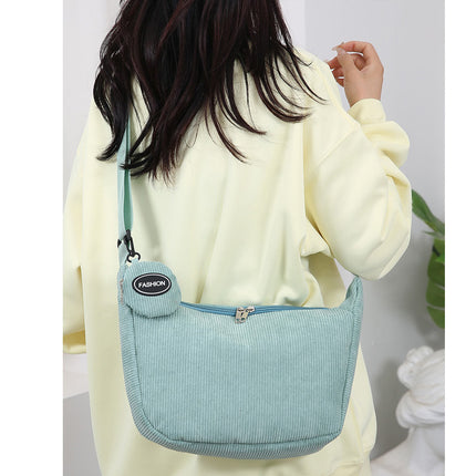 Green Minimalist Corduroy Crossbody Bag – Large Capacity Single Shoulder & Diagonal Sling Bag in Korean Style