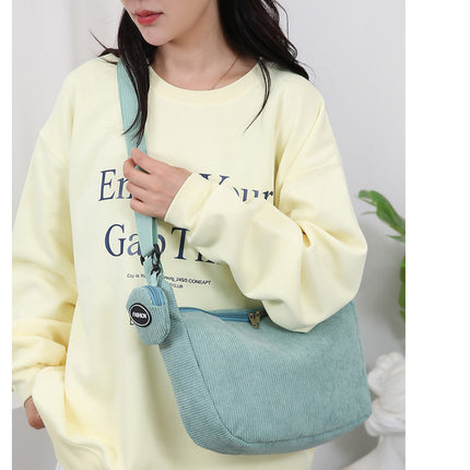 Green Minimalist Corduroy Crossbody Bag – Large Capacity Single Shoulder & Diagonal Sling Bag in Korean Style