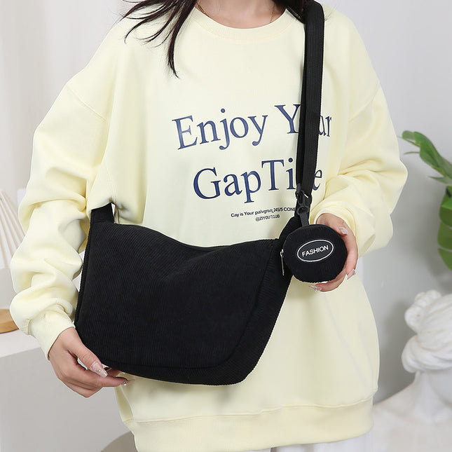 Black Minimalist Corduroy Crossbody Bag Large Capacity Single Shoulder & Diagonal Sling Bag in Korean – product detail