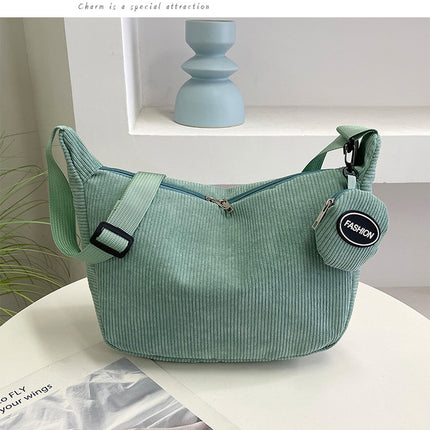 Black Minimalist Corduroy Crossbody Bag Large Capacity Single Shoulder & Diagonal Sling Bag in Korean – product perspective