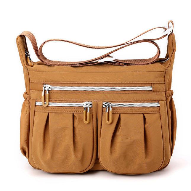 Brown Multi-Pocket Lightweight Nylon Crossbody Bag Stylish Functional and Spacious Shoulder Bag for Women