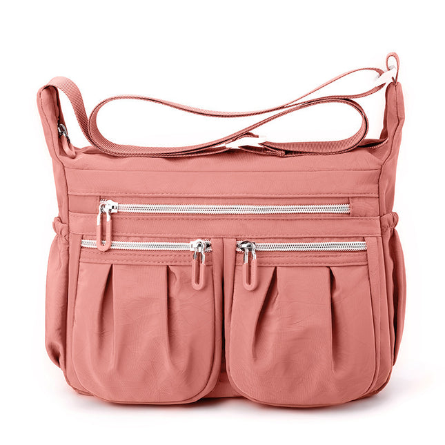Pink Multi-Pocket Lightweight Nylon Crossbody Bag Stylish Functional and Spacious Shoulder Bag for Women