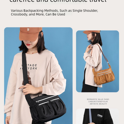 Pink Multi-Pocket Lightweight Nylon Crossbody Bag – Stylish, Functional, and Spacious Shoulder Bag for Women
