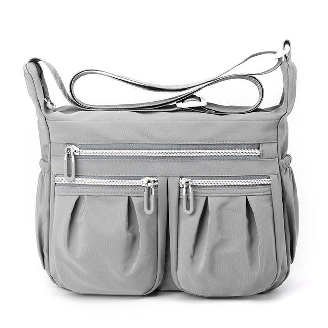 Grey Multi-Pocket Lightweight Nylon Crossbody Bag Stylish Functional and Spacious Shoulder Bag for Women
