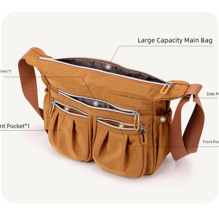 Dark Blue Multi-Pocket Lightweight Nylon Crossbody Bag – Stylish, Functional, and Spacious Shoulder Bag for Women