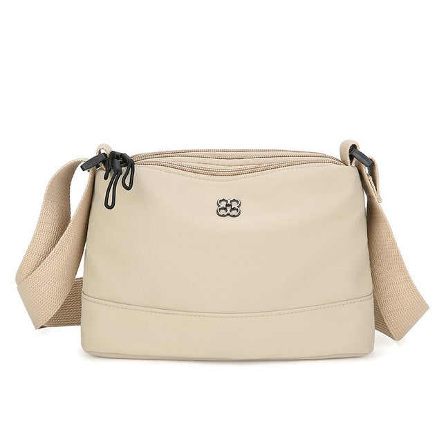 Khaki Lightweight Multi-Layer Crossbody Bag for Women Compact Water-Resistant Nylon Shoulder Bag with