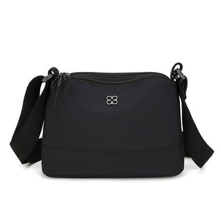 Black Lightweight Multi-Layer Crossbody Bag for Women – Compact, Water-Resistant Nylon Shoulder Bag with Adjustable Strap