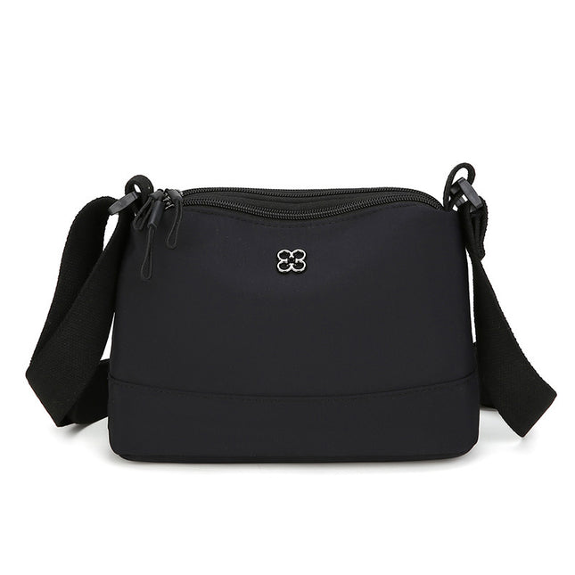 Black Lightweight Multi-Layer Crossbody Bag for Women Compact Water-Resistant Nylon Shoulder Bag with
