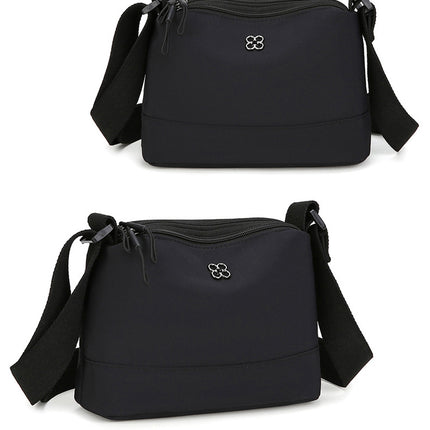 Black Lightweight Multi-Layer Crossbody Bag for Women – Compact, Water-Resistant Nylon Shoulder Bag with Adjustable Strap