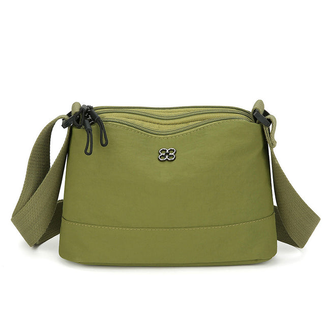 Green Lightweight Multi-Layer Crossbody Bag for Women Compact Water-Resistant Nylon Shoulder Bag with