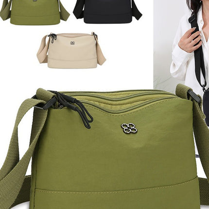Green Lightweight Multi-Layer Crossbody Bag for Women – Compact, Water-Resistant Nylon Shoulder Bag with Adjustable Strap